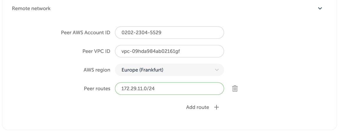 AWS peering - complete form